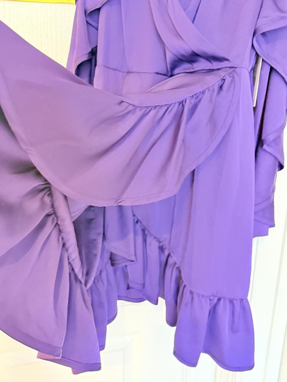 AMUR Monna Faux Wrap Mini Purple Ruffle Dress - Picture 8 of 8